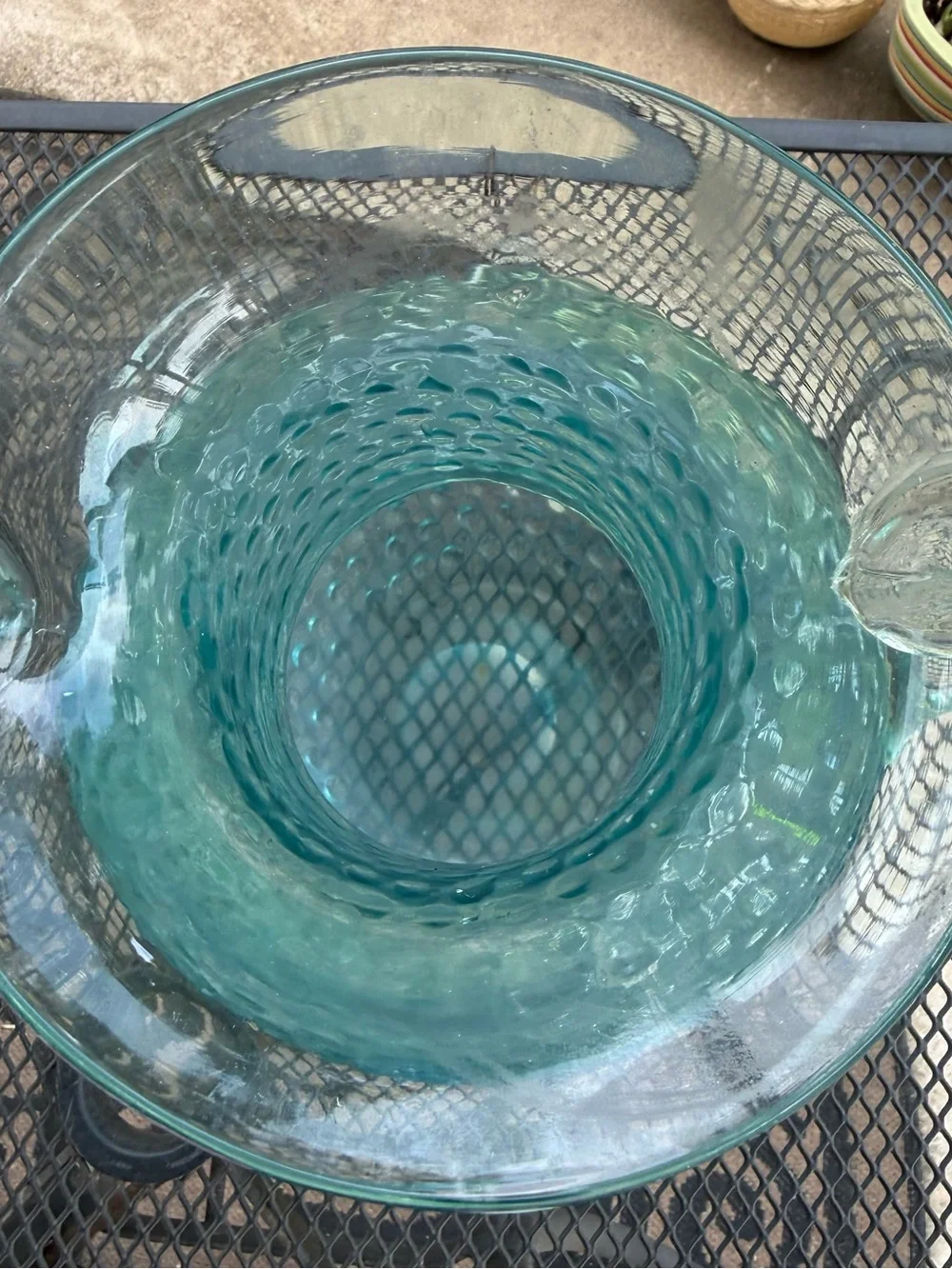 Large Hobnail Blue Turquoise Glass Pitcher 11.5 Inches 1937
